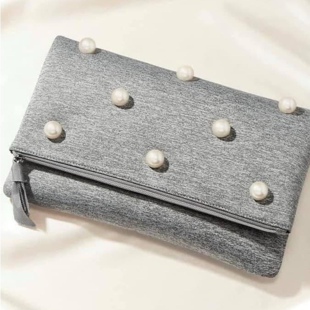 Stella & Dot Elegant Gray Clutch with Pearl Accents - Picture 1 of 2